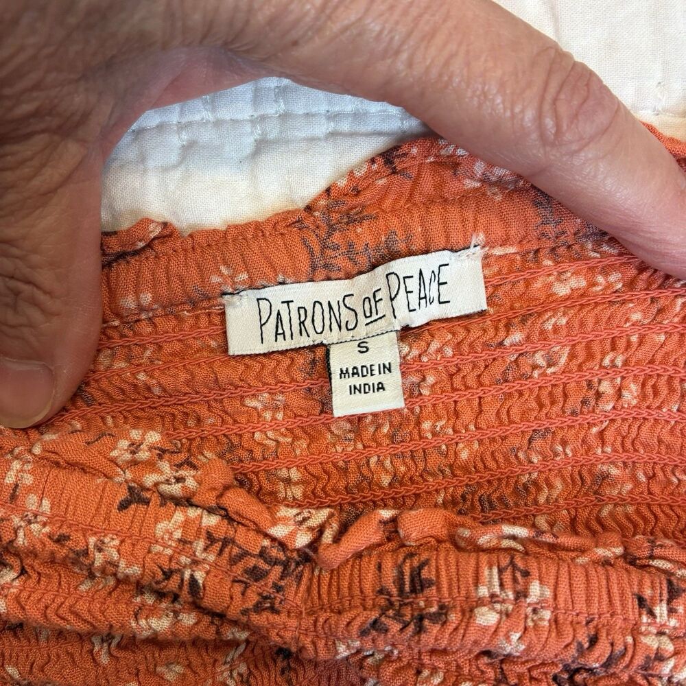 Patrons of Peace Peplum Top Womens Small Orange Floral Smocked Crop Milkmaid - Picture 5 of 10